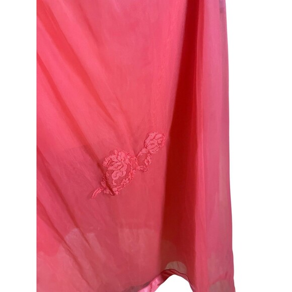 Vintage Gossard Artemis Pink Nightgown Medium 1960s Chiffon Layer Lace Appliqué - Picture 2 of 10
